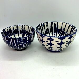 Set of 2 West Elm Ceramic Nesting Bowls Indigo Blue Tie Dye